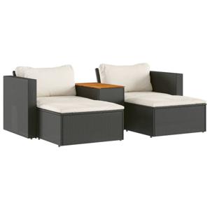 vidaXL 5-delige Loungeset met kussens poly rattan acacia zwart