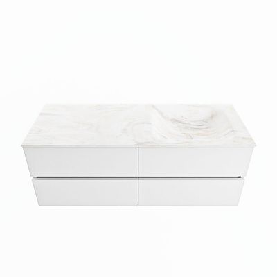MONDIAZ VICA-DLUX 130cm badmeubel onderkast Talc 4 lades. Inbouw wastafel CLOUD rechts 1 kraangat, kleur Ostra.