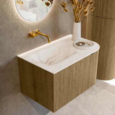 Badmeubel Mondiaz Kurve-Dlux | 75 cm cm | Meubelkleur Dusk | Wastafelkleur Frappe | Solid surface | Wasbak links zijde spoelbak | Zonder kraangat(en)