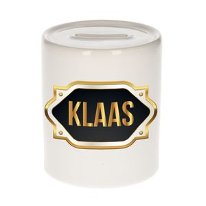 Naam cadeau spaarpot Klaas met gouden embleem