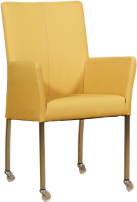 Gele leren moderne eetkamerstoel Comfort - met armleuning poot vierkant rvs met wiel - Toledo Leer Giallo (geel leer)