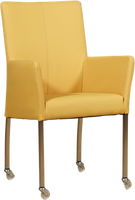 Gele leren moderne eetkamerstoel Comfort - met armleuning poot vierkant rvs met wiel - Toledo Leer Giallo (geel leer)