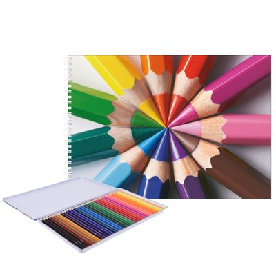 A4 multi-colors schetsboek/ tekenboek/ kleurboek/ schetsblok wit papier met 36x kleurpotloden
