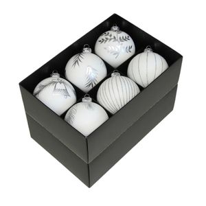 Luxe gedecoreerde kerstballen - 12x stuks - wit - glas - 8 cm