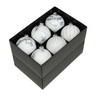 Luxe gedecoreerde kerstballen - 12x stuks - wit - glas - 8 cm