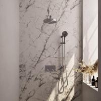 BRAUER Stripe Thermostatische Inbouw Regendouche - drukknoppen - SET 34 - 25cm douchekop - rechte muurarm - 3-standen handdouche - doucheslang - geïntegreerde glijstang - RVS-kleurig geborsteld PVD 5-NG-431