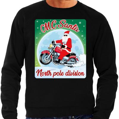 Foute Kersttrui - sweater - MC Santa North Pole division - motorrijders - bikers - zwart - voor here Foute Kersttrui - sweater - MC Santa North Pole division - motorrijders - bikers - zwart - voor here