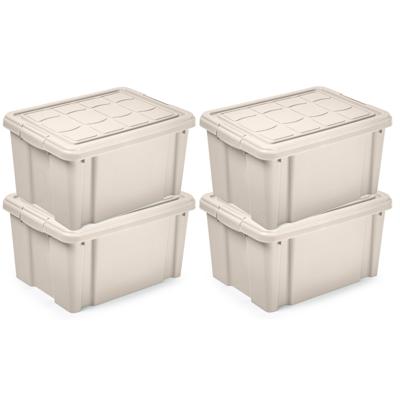 Multi Storage Opslagbox met deksel - 4x - beige - 16 liter - 40 x 30 x 21 cm - kunststof