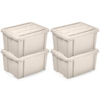 Multi Storage Opslagbox met deksel - 4x - beige - 16 liter - 40 x 30 x 21 cm - kunststof