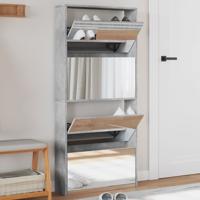 Schoenenkast met spiegel 4-laags 63x17x134 cm betongrijs