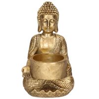 1x Zittende Boeddha waxinelichthouder goud 14 cm - thumbnail