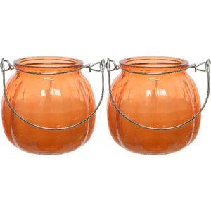 2x citronella kaarsen in glas - 15 branduren - D8 x H8 cm - oranje