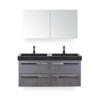 Seville Badmeubelset 120 cm - 4 laden Beton Antrac - Wastafel Hardsteen Wit Lucca - met Spiegel - Variant 2