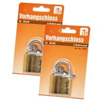 Hangslot met 3 sleutels - 2x - 40 mm - messing - kofferslot