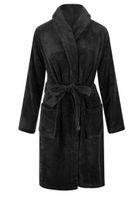 Relax Company  Zwarte unisex fleecebadjas met naam borduren - thumbnail
