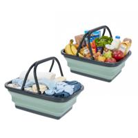 Wasmand/boodschappen mand opvouwbaar met hengsel - 2x - kunststof - 30L - groen - 38 x 28 x 15 cm