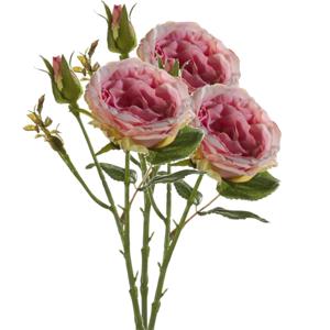 Kunstbloem roos Anne - 3x - roze - 37 cm - decoratie bloemen