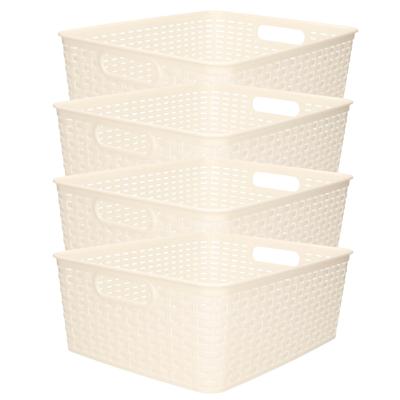 Opbergmand - 4x - Kastmand - rotan kunststof - creme wit - 12 Liter - 30 x 37 x 13 cm
