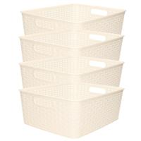 Opbergmand - 4x - Kastmand - rotan kunststof - creme wit - 12 Liter - 30 x 37 x 13 cm