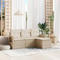 4-delige Loungeset met kussens poly rattan beige