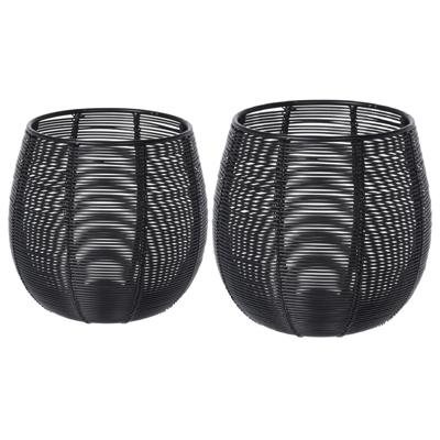 2x Theelichthouder/waxinelichthouder zwart metaaldraad 10/12 cm