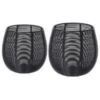 2x Theelichthouder/waxinelichthouder zwart metaaldraad 10/12 cm