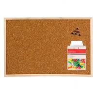Keuken en kantoor Prikbord - hout - 58 x 39 cm - met 40 gekleurde punt punaises - Kantoor/thuis