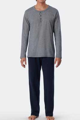 Schiesser Pyjama jeans blauw met knoopjes