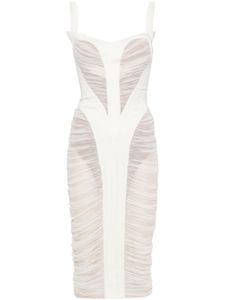 Mugler robe mi-longue à design froncé - Blanc