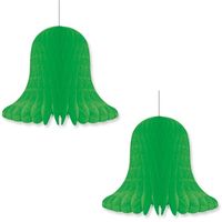 2x Kerstversiering groene kerstklokken lampionnen 20 cm - thumbnail