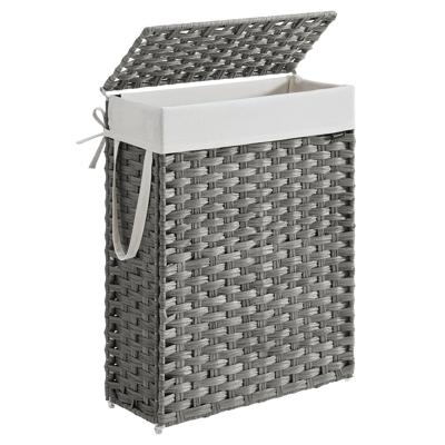 Smalle wasmand van rotan met deksel en uitneembare zak