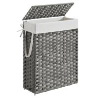 Smalle wasmand van rotan met deksel en uitneembare zak