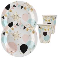 Feest wegwerp servies set - ballon - 10x bordjes / 10x bekers - wit/goud