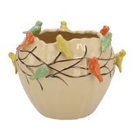 Bloempot/plantenpot Spring birds - zandkleurig - keramiek - D28 x H22 cm Bloempot/plantenpot Spring birds - zandkleurig - keramiek - D28 x H22 cm