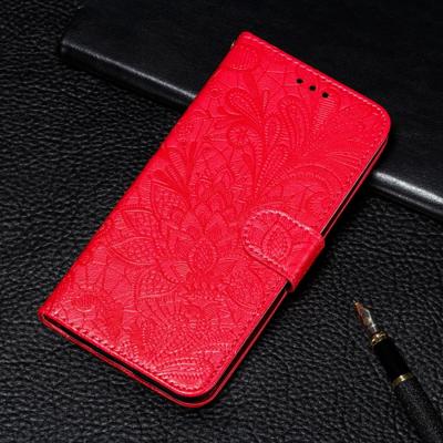 Lace bloem reliëf patroon horizontale Flip lederen case voor Galaxy Note10 met houder & kaartsleuven & portemonnee & foto frame & Lanyard (rood)