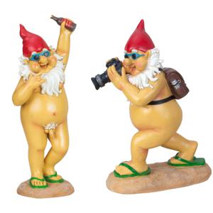 Tuinkabouter beeldjes set 2x - Strike a pose - Polystone - 26 cm