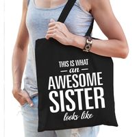 Cadeau zus tas van katoen awesome sister zwart - thumbnail