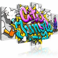 Schilderij - Graffiti: city jungle , multikleur , 5 luik - thumbnail