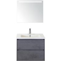 Porto Badmeubelset 70 cm - Beton Antraciet - Keramische Wastafel Wit Slim met Sence Spiegel