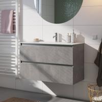 Saqu Gaia voorgemonteerd badmeubel met aluminium greeplijst incl. keramische wastafel 101x46cm beton grijs