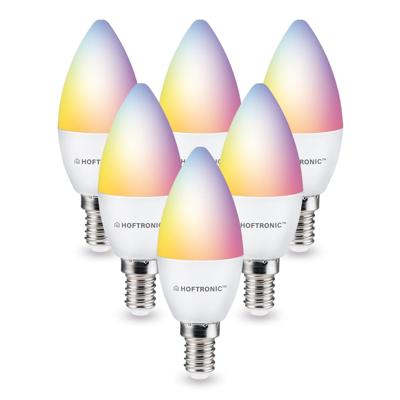 Set van 6 Smart lampen - E14 Fitting - C37 Kaarslamp - 5,5 Watt 470 lumen - RGBWW - Wifi & Bluetooth - Bestuurbaar via app - Google Home, Amazon Alexa en Siri - Smart lampen