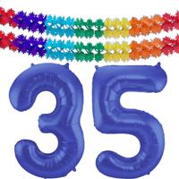 Folat Verjaardag Leeftijd folieballon - 35 jaar - blauw - 86 cm - incl 2x slingers