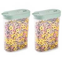 Voedselcontainer strooibus - 2x - mintgroen - inhoud 1 liter - kunststof - 15 x 7 x 19 cm