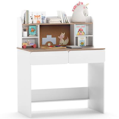 Stabiele Houten Kinderschrijftafel met Kurken Prikbord Oplaadstation en ruime Bureau in Het Wit