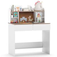 Stabiele Houten Kinderschrijftafel met Kurken Prikbord Oplaadstation en ruime Bureau in Het Wit