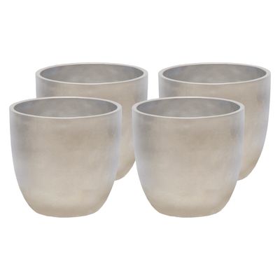 Plantenpot/bloempot - 4x - keramiek - zilver - bladmotief - D11 x H10 cm Plantenpot/bloempot - 4x - keramiek - zilver - bladmotief - D11 x H10 cm