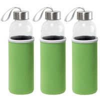 6x Stuks glazen waterfles/drinkfles met groene softshell bescherm hoes 520 ml - thumbnail