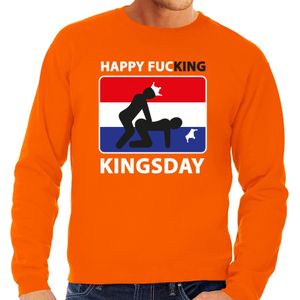 Oranje Happy fucking Kingsday sweater heren