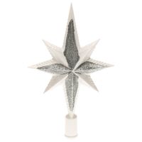 Decoris piek - ster vorm - kunststof - wit/zilver - 2,5 cm - kerstboompieken