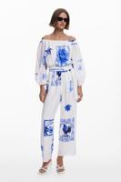 Jumpsuit met postzegelprint - WHITE - XL - thumbnail